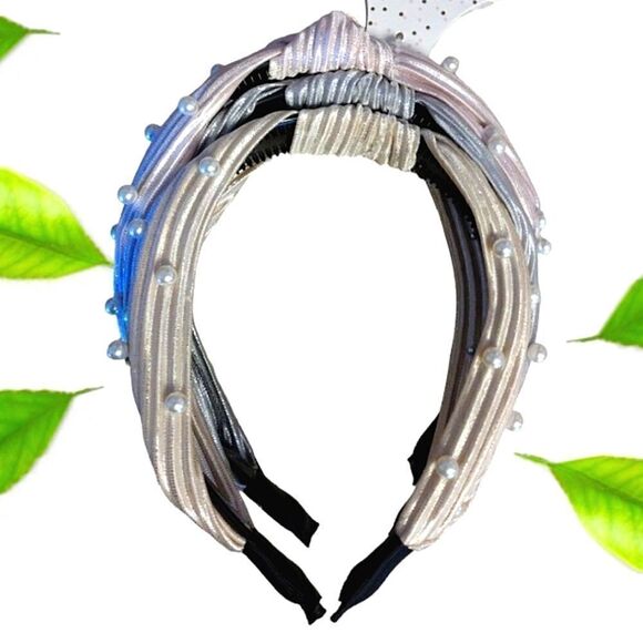 Bow Fancy Set of 3 Pastel Metallic Pearl Embellished Top Knot Headbands NWT - Picture 8 of 13